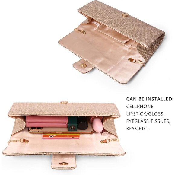 Womens Gold Crystal Sparkly Evening Clutch Purse with Rhinestones Wedding - Picture 6 of 6